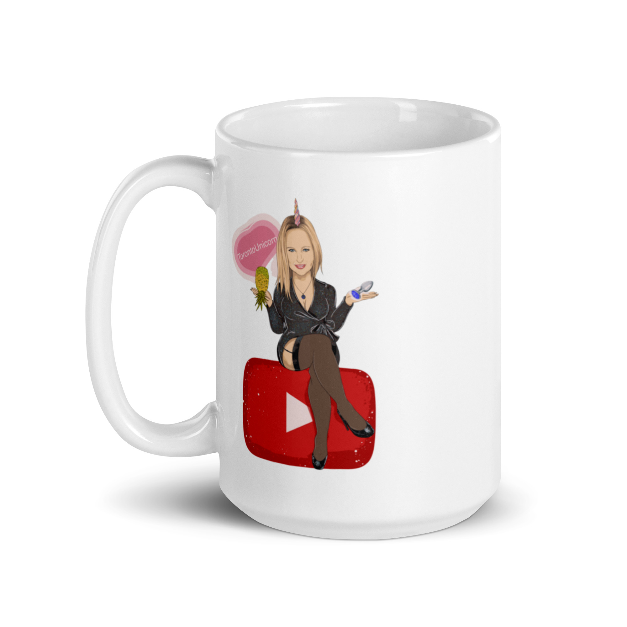 White glossy mug - Toronto Unicorn YouTube Logo - Image 2